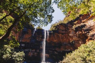 The base of Wentworth falls on the Wentworth Pass Loop Walking Track