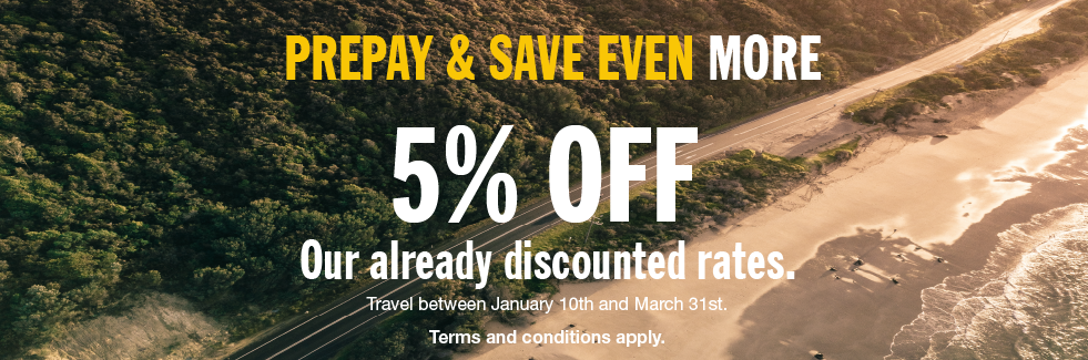 Text that reads PrePay and Save even MORE. 5 percent off our already discounted rates.