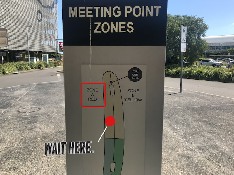 Airport directory sign with Meeting Point Zones indicated.