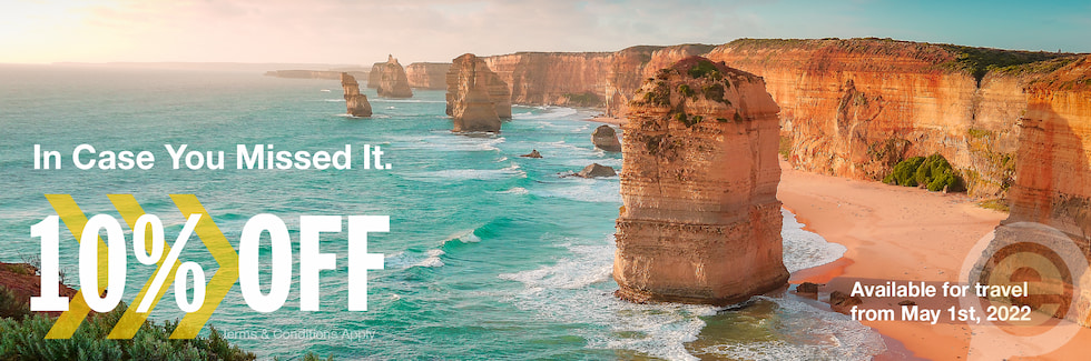 10% OFF Special on a coastal photo of the great ocean road.