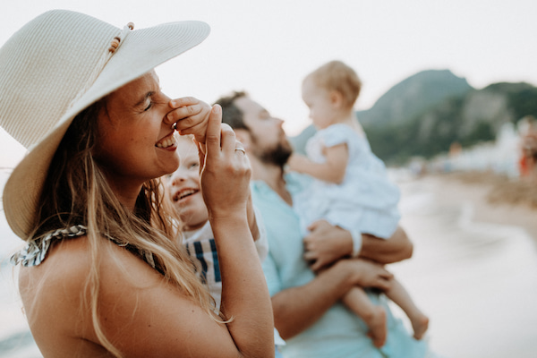 Laughing mom with kid