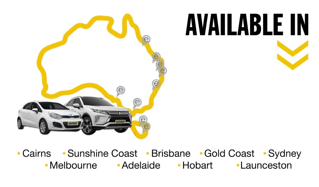 Map of Australia and 11 East Coast Car Rental Locations