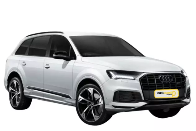 White Audi Q7 SUV facing right with East Coast Car Rentals Number Plate
